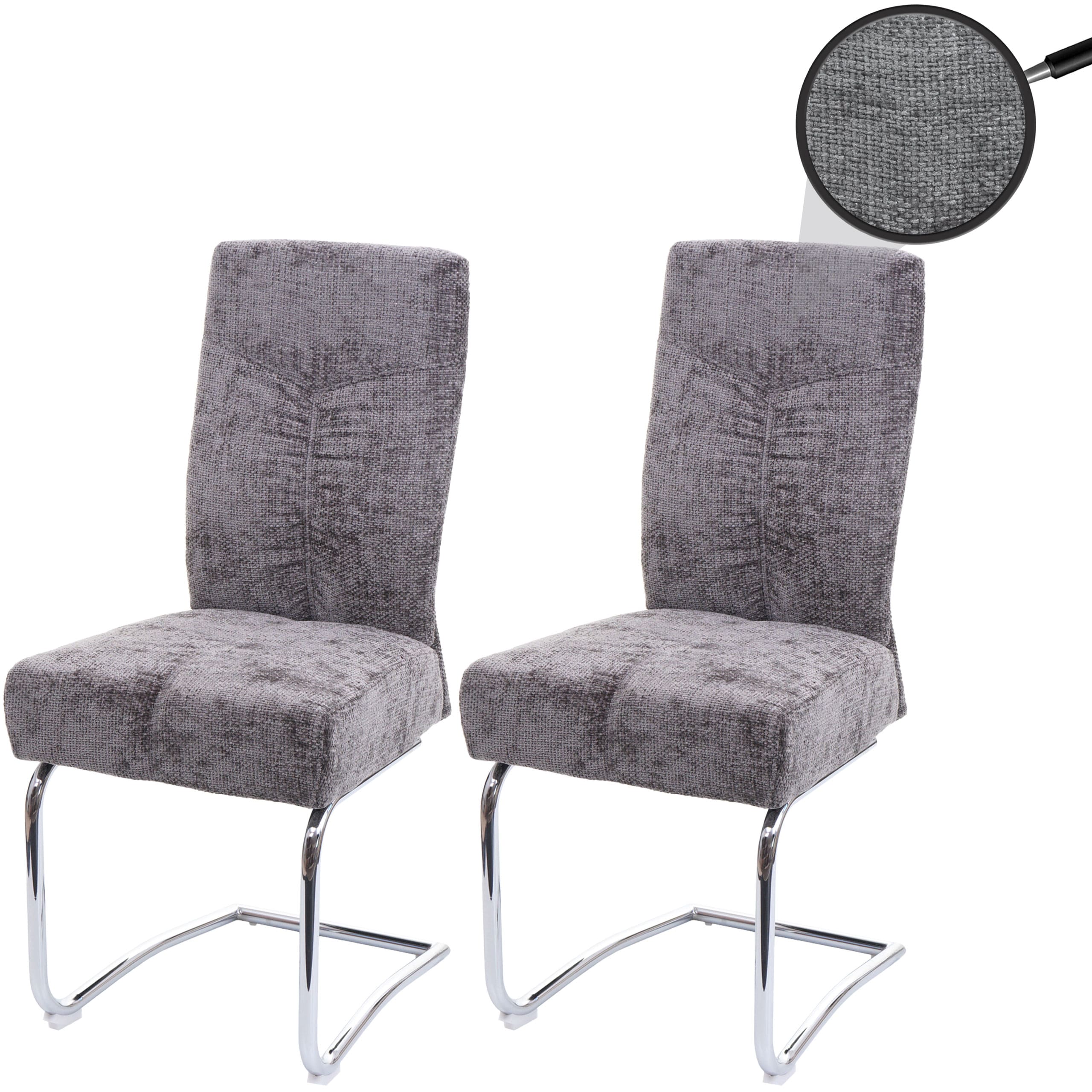 2er-Set Esszimmerstuhl MCW-G56, K&uuml;chenstuhl Freischwinger Stuhl Lehnstuhl, Metall Stoff/Textil Chenille ~ dunkelgrau 