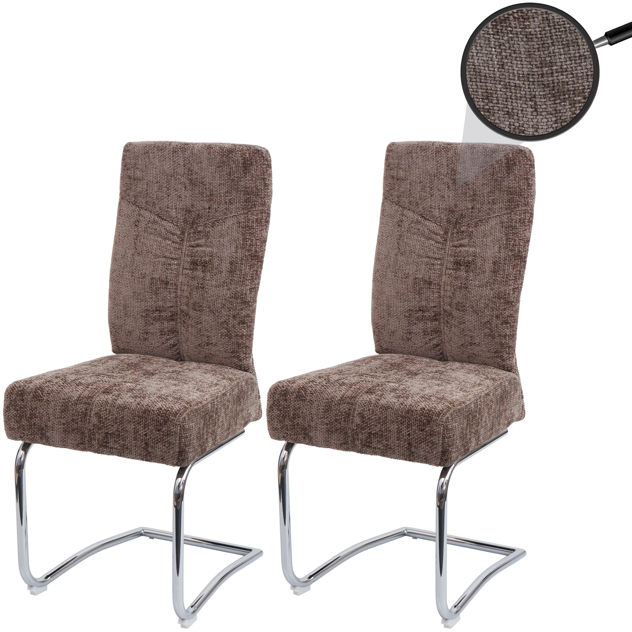 2er-Set Esszimmerstuhl MCW-G56, K&uuml;chenstuhl Freischwinger Stuhl Lehnstuhl, Metall Stoff/Textil Chenille ~ braun 