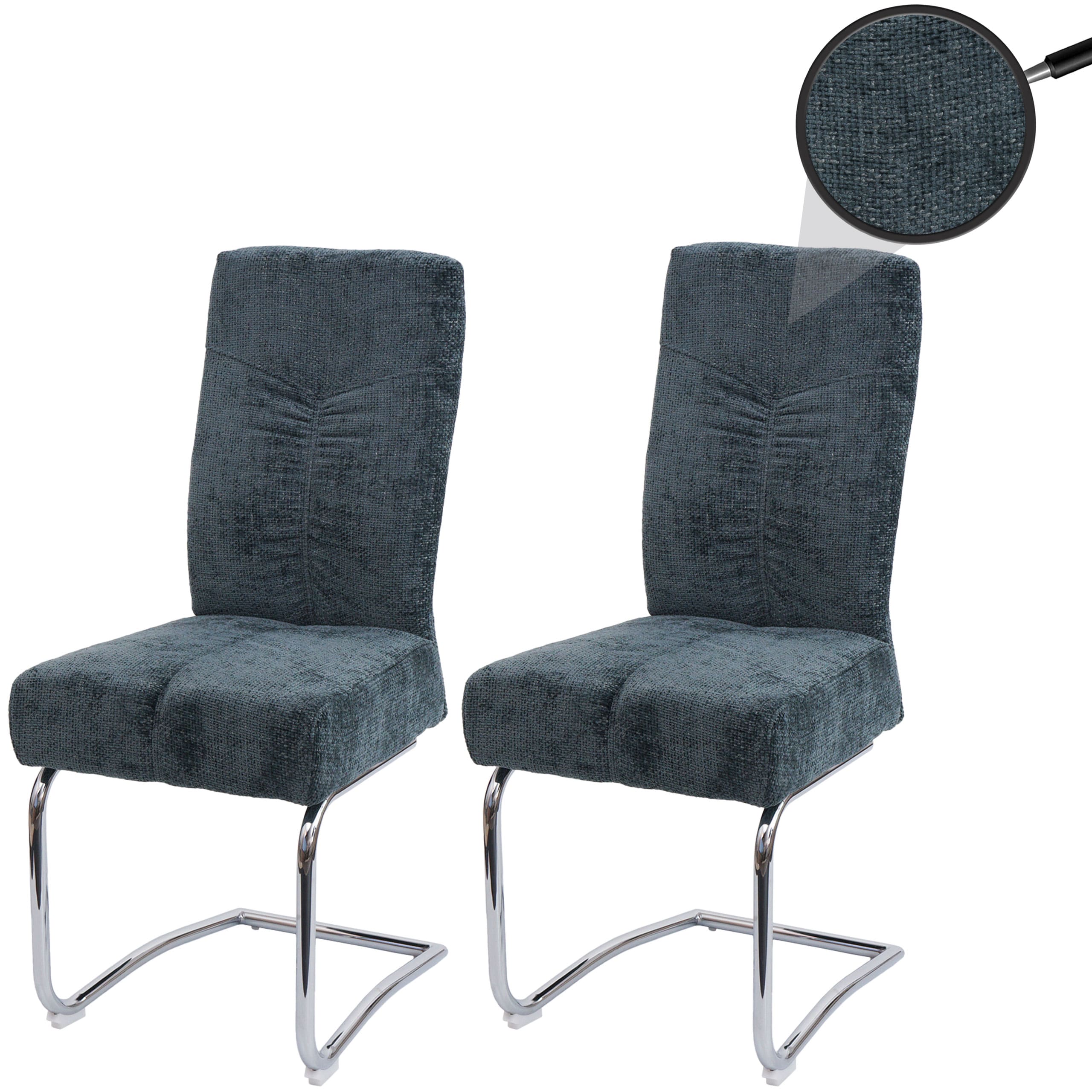 2er-Set Esszimmerstuhl MCW-G56, K&uuml;chenstuhl Freischwinger Stuhl Lehnstuhl, Metall Stoff/Textil Chenille ~ blau-gr&uuml;n 