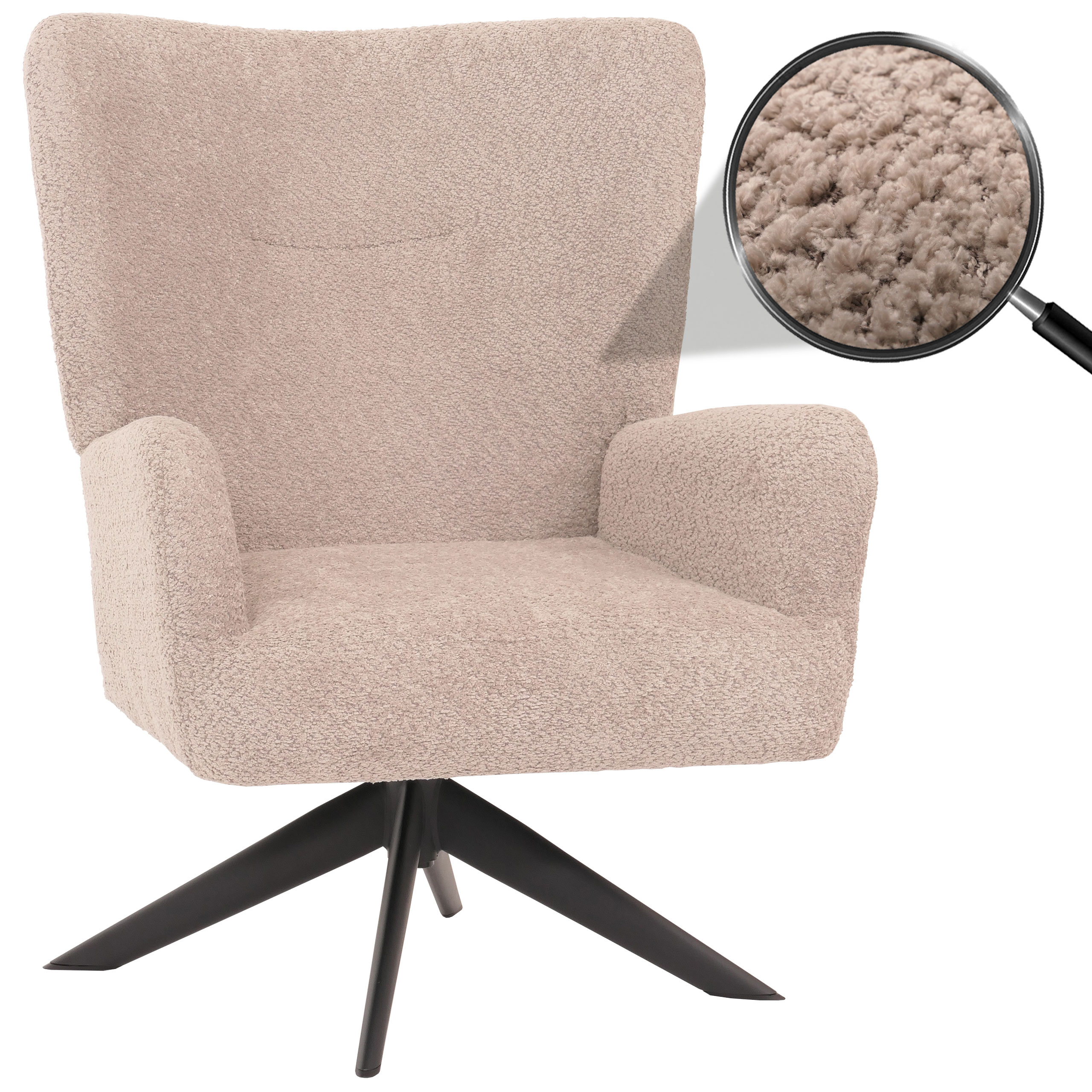 Lounge-Sessel MCW-N65, Cocktailsessel Polstersessel Relaxsessel, drehbar, Stoff/Textil Chenille Metall ~ taupe 