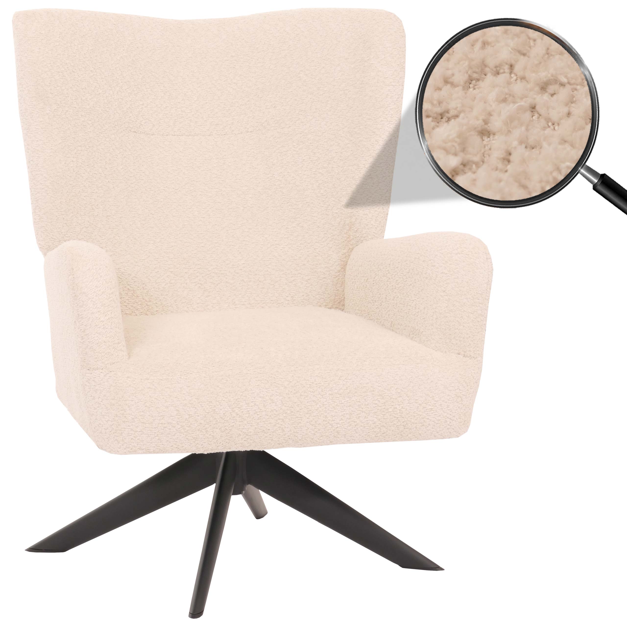 Lounge-Sessel MCW-N65, Cocktailsessel Polstersessel Relaxsessel, drehbar, Stoff/Textil Chenille Metall ~ creme-beige 