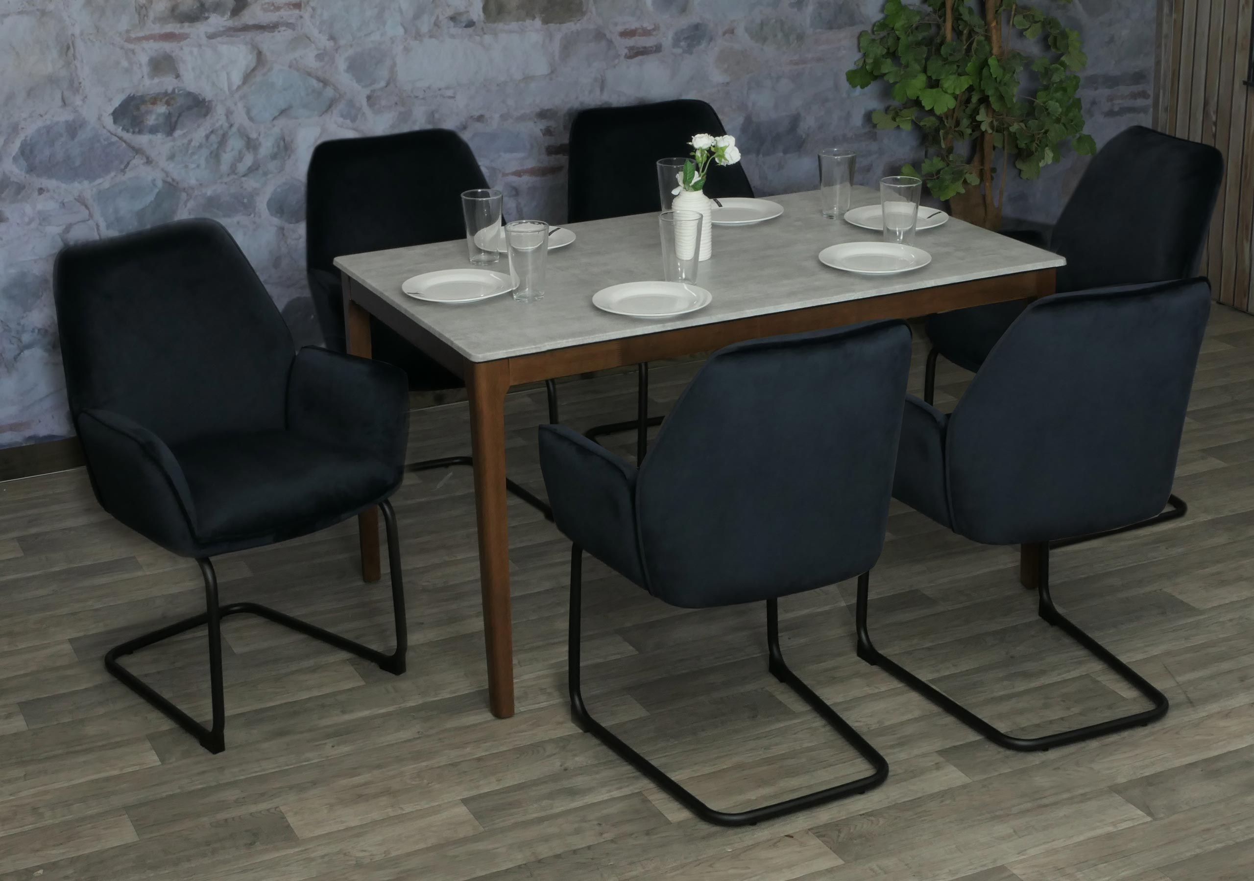 6er-Set Freischwinger MCW-G67, Esszimmerstuhl K&uuml;chenstuhl Stuhl, Stoff/Textil &Ouml;ko-Tex MVG ~ anthrazit-blau 