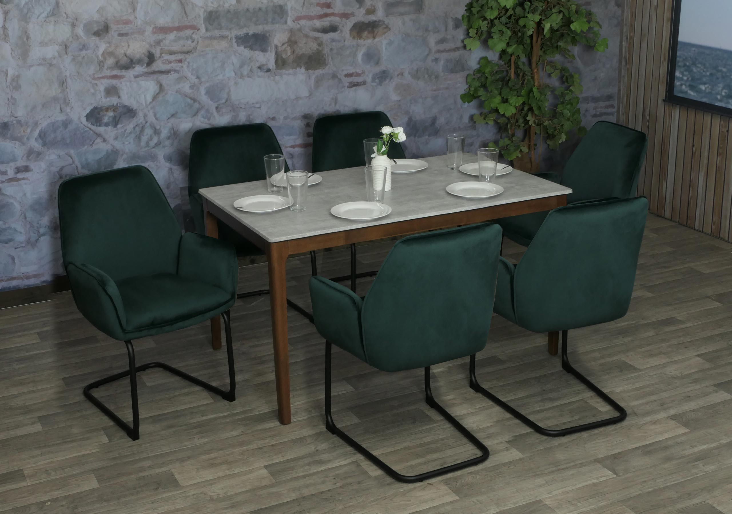 6er-Set Freischwinger MCW-G67, Esszimmerstuhl K&uuml;chenstuhl Stuhl, Stoff/Textil &Ouml;ko-Tex MVG ~ gr&uuml;n 