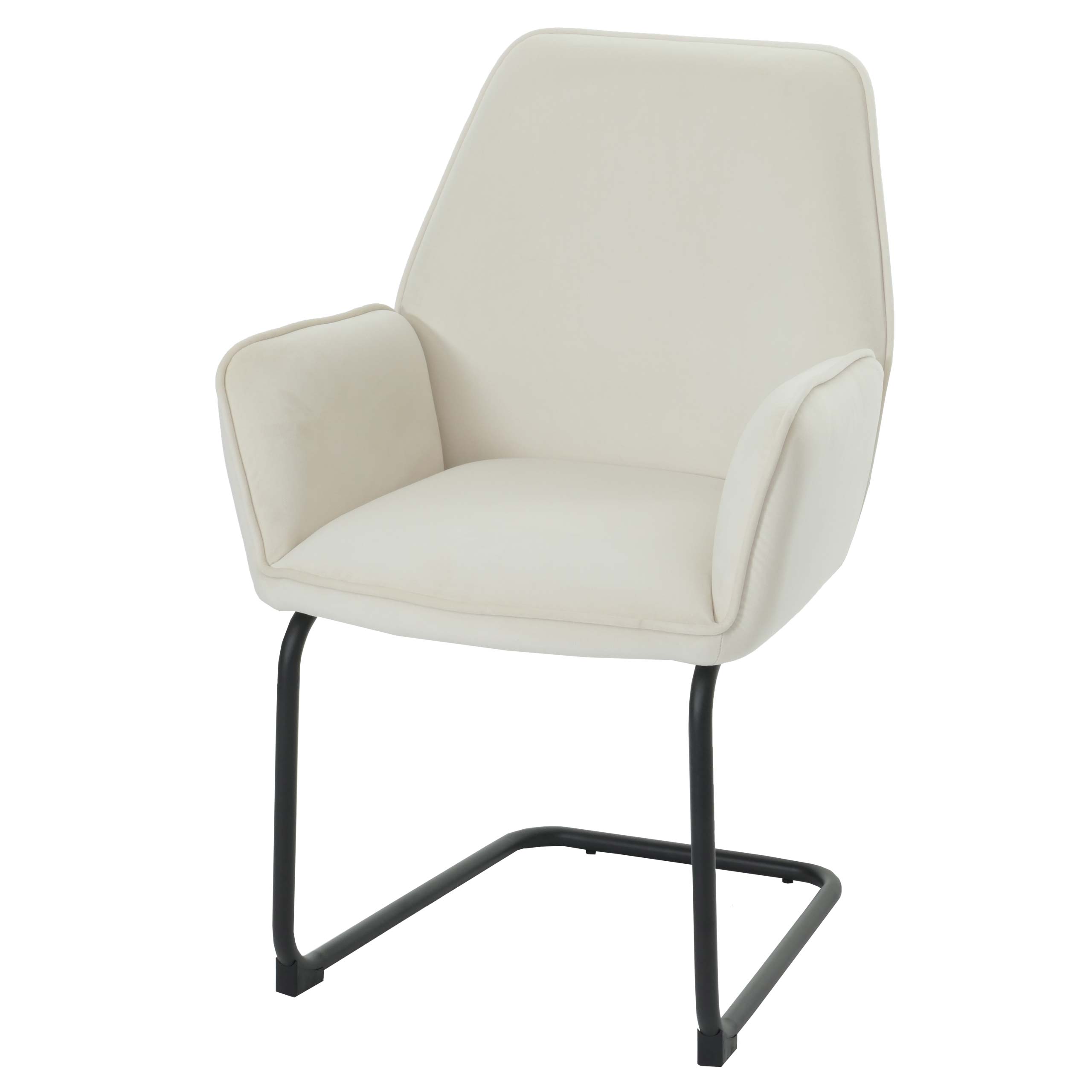 Freischwinger MCW-G67, Esszimmerstuhl K&uuml;chenstuhl Stuhl, Stoff/Textil &Ouml;ko-Tex MVG ~ creme-beige 