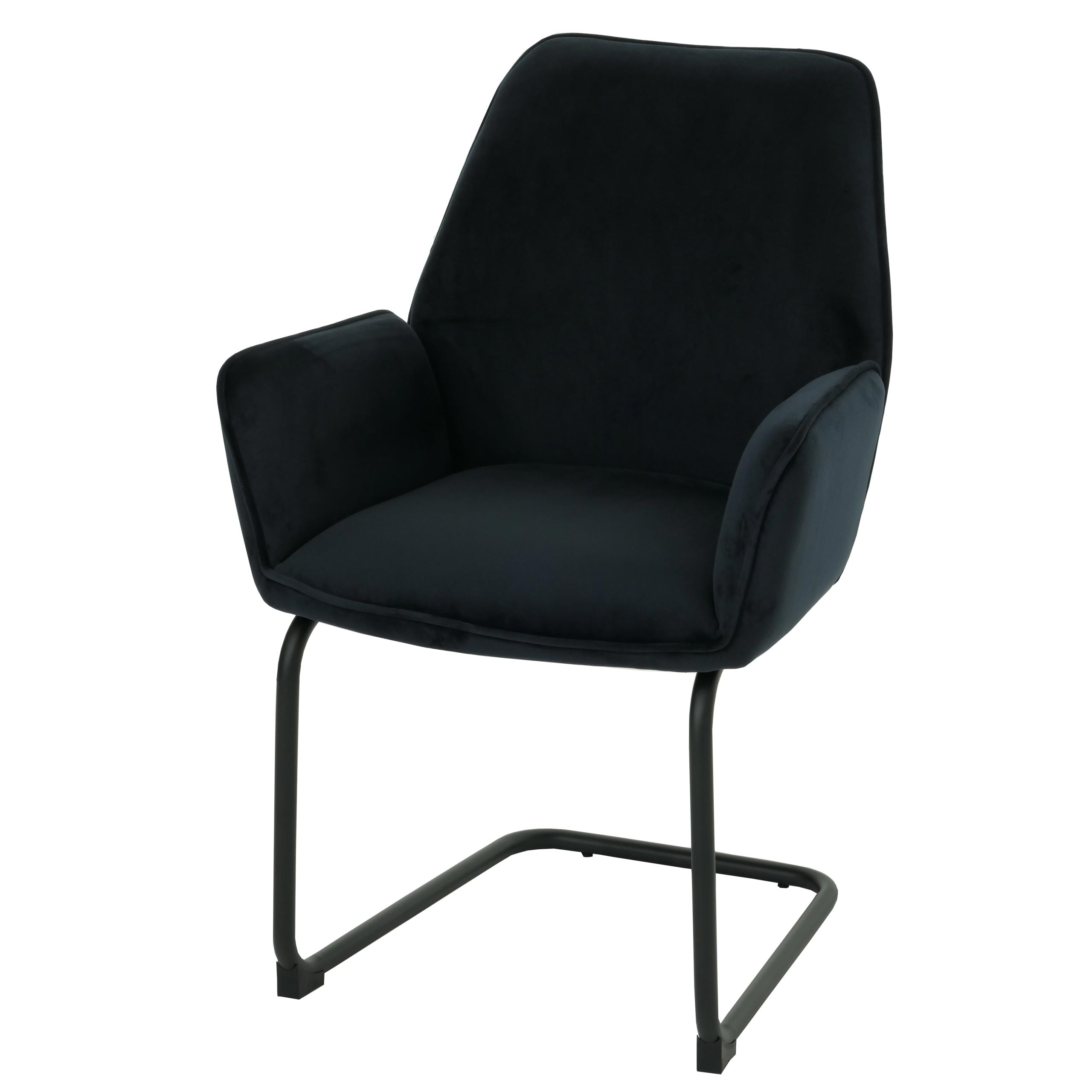 Freischwinger MCW-G67, Esszimmerstuhl K&uuml;chenstuhl Stuhl, Stoff/Textil &Ouml;ko-Tex MVG ~ anthrazit-blau 