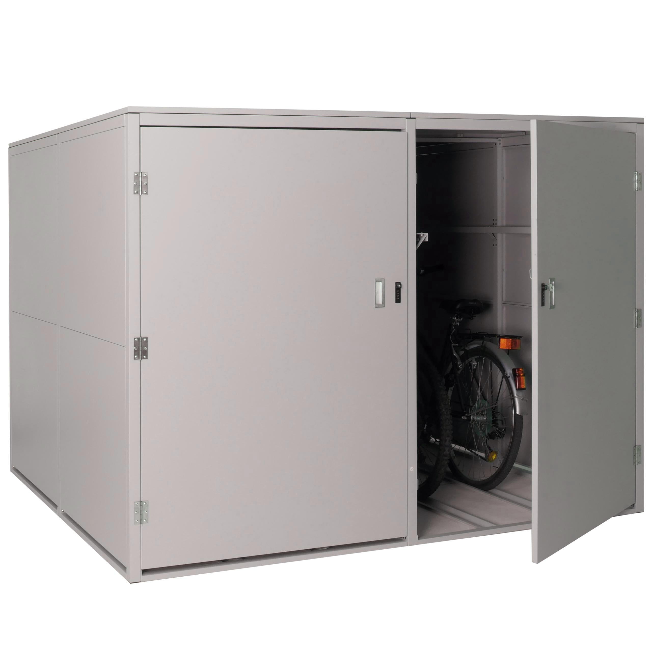 4er-Fahrradgarage MCW-L56c, Ger&auml;tehaus Fahrradbox mit Ablage, abschlie&szlig;bar Metall 160x222x208cm ~ hellgrau 