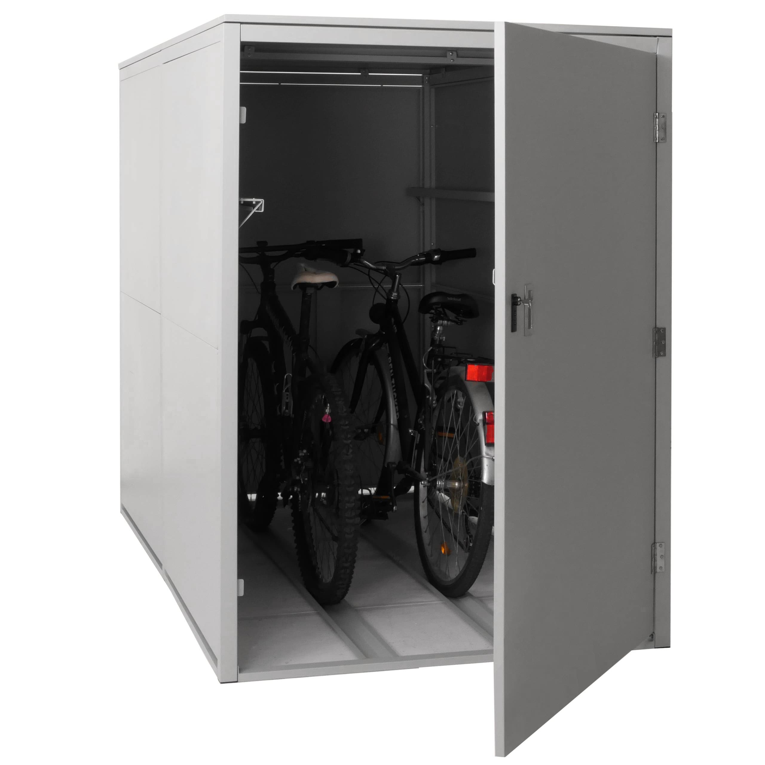 2er-Fahrradgarage MCW-L56c, Ger&auml;tehaus Fahrradbox mit Ablage, abschlie&szlig;bar Metall 160x113x209cm ~ hellgrau 