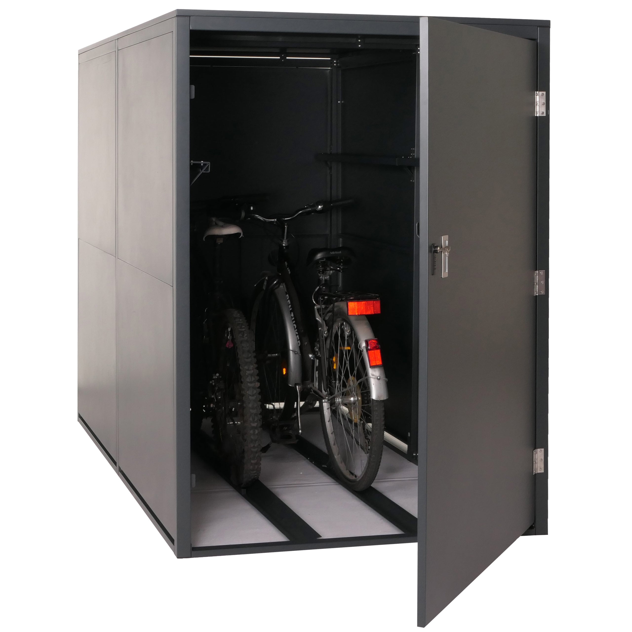 2er-Fahrradgarage MCW-L56c, Ger&auml;tehaus Fahrradbox mit Ablage, abschlie&szlig;bar Metall 160x113x209cm ~ anthrazit 