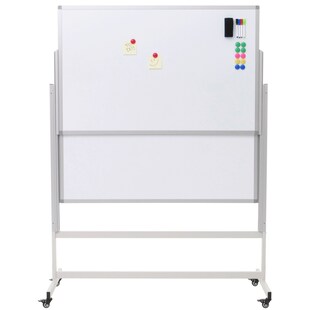 Whiteboard MCW-L87, Magnettafel, zwei Tafeln beidseitig beschreibbar höhenverstellbar rollbar inkl. Zubehör 101x69cm 