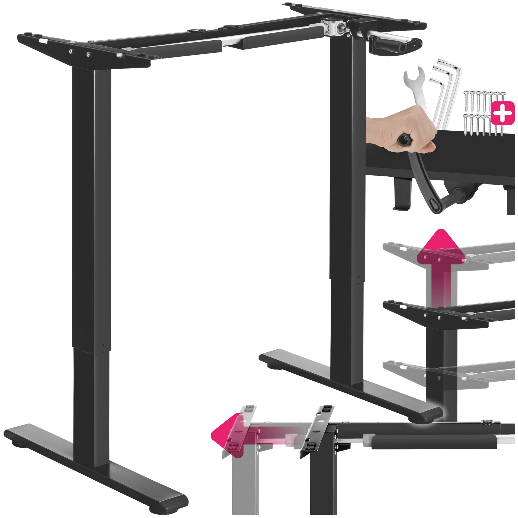 tectake&reg; Tischgestell , stufenlos h&ouml;henverstellbar mit Handkurbel, breitenverstellbar, 84 - 129 x 60 x 71 - 121 cm 