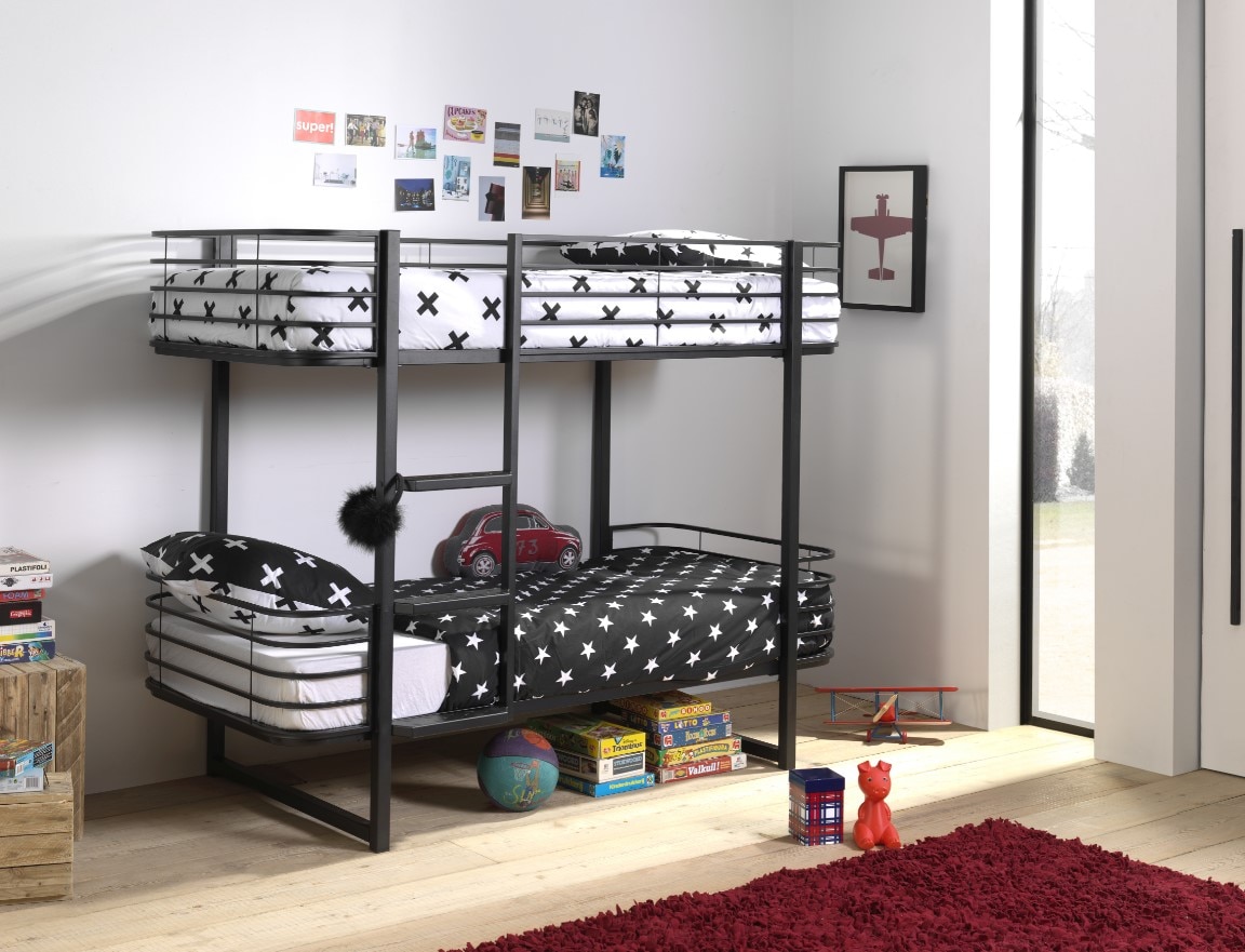 Etagenbett Metall Oscar, 2 Liegefl&auml;chen 90 x 200 cm, Schwarz 