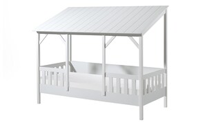 Hausbett mit 90 x 200 cm Liegefläche, Dach in Weiß 