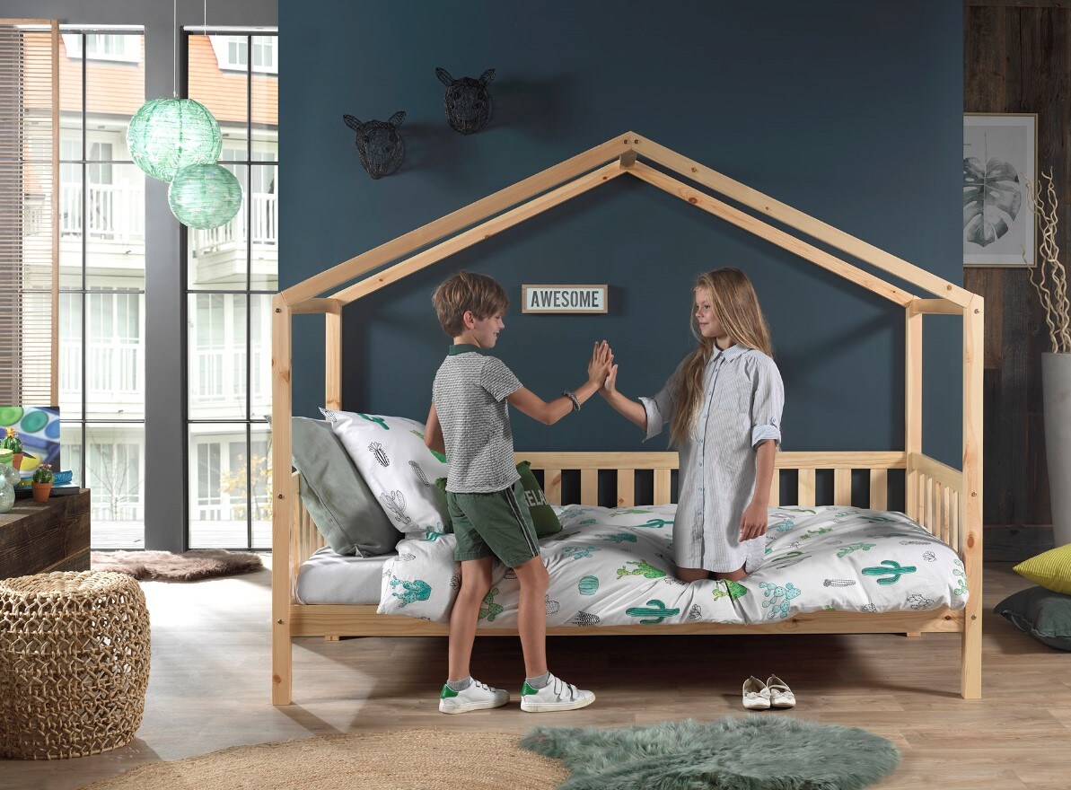 Dallas 1 Hausbett mit seitlicher Umrandung 90 x 200 cm Liegefläche, Natur