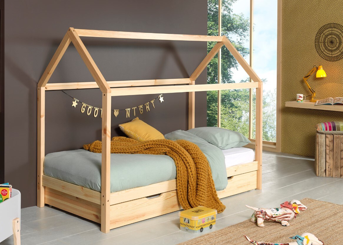 Dallas 2 Hausbett 90 x 200 cm Liegefl&auml;che inkl Bettschublade, Natur 