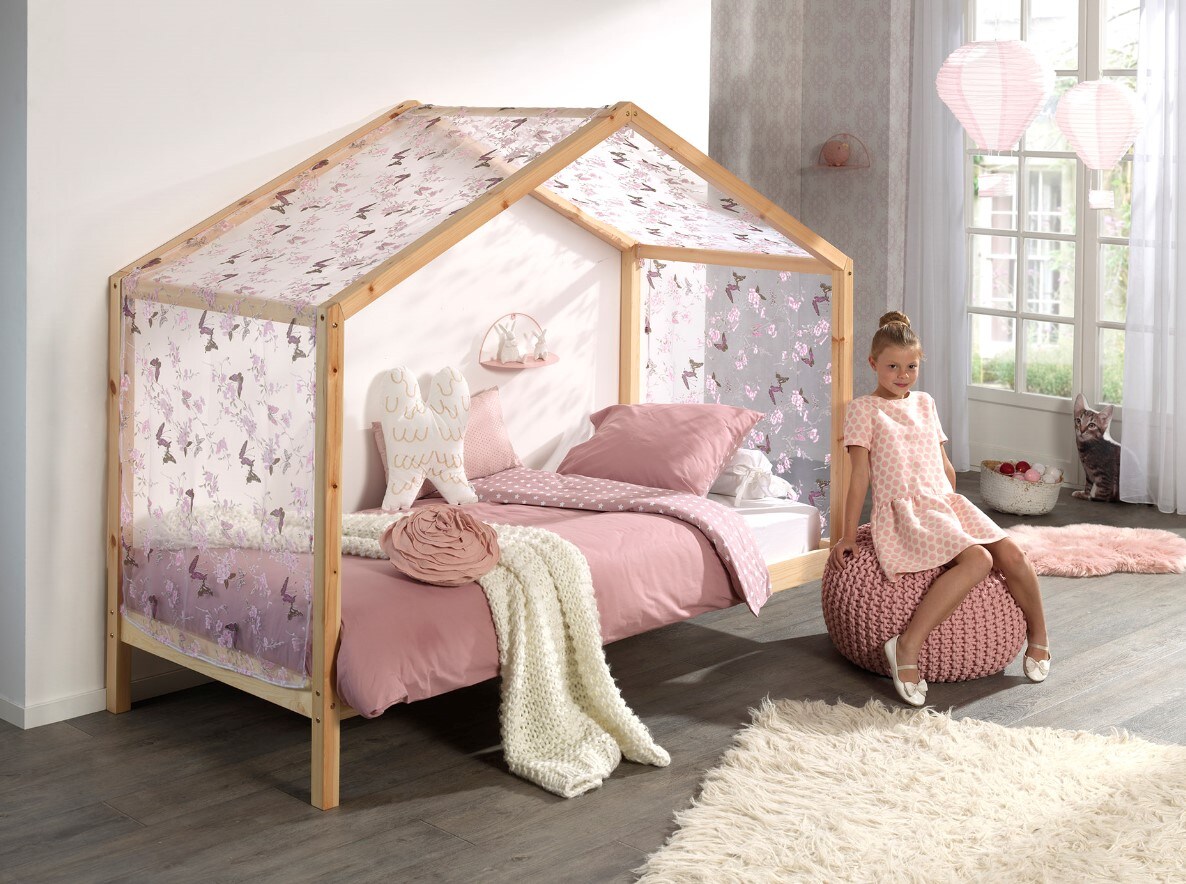 Dallas 3 Hausbett 90 x 200 cm Liegefl&auml;che inkl. Textilhimmel, Natur 