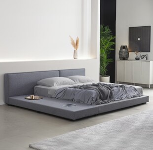 HOME DELUXE Bett mit Ablage GALAXIS 140x200 cm Grau mit Matratze H2/H3 