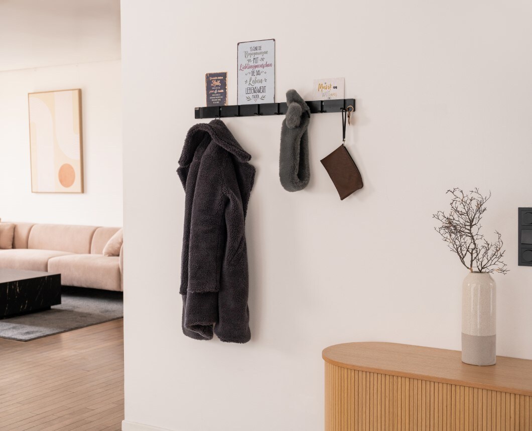 HOME DELUXE Garderobenleiste inkl. Haken und Magnete HOOK 8x Haken Schwarz - versch. Ausf&uuml;hrungen 