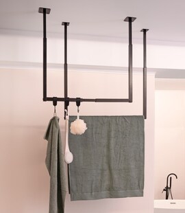 HOME DELUXE Garderobenleiste aus Metall inkl. Kleiderbügel und S-Haken Schwarz SWAY 