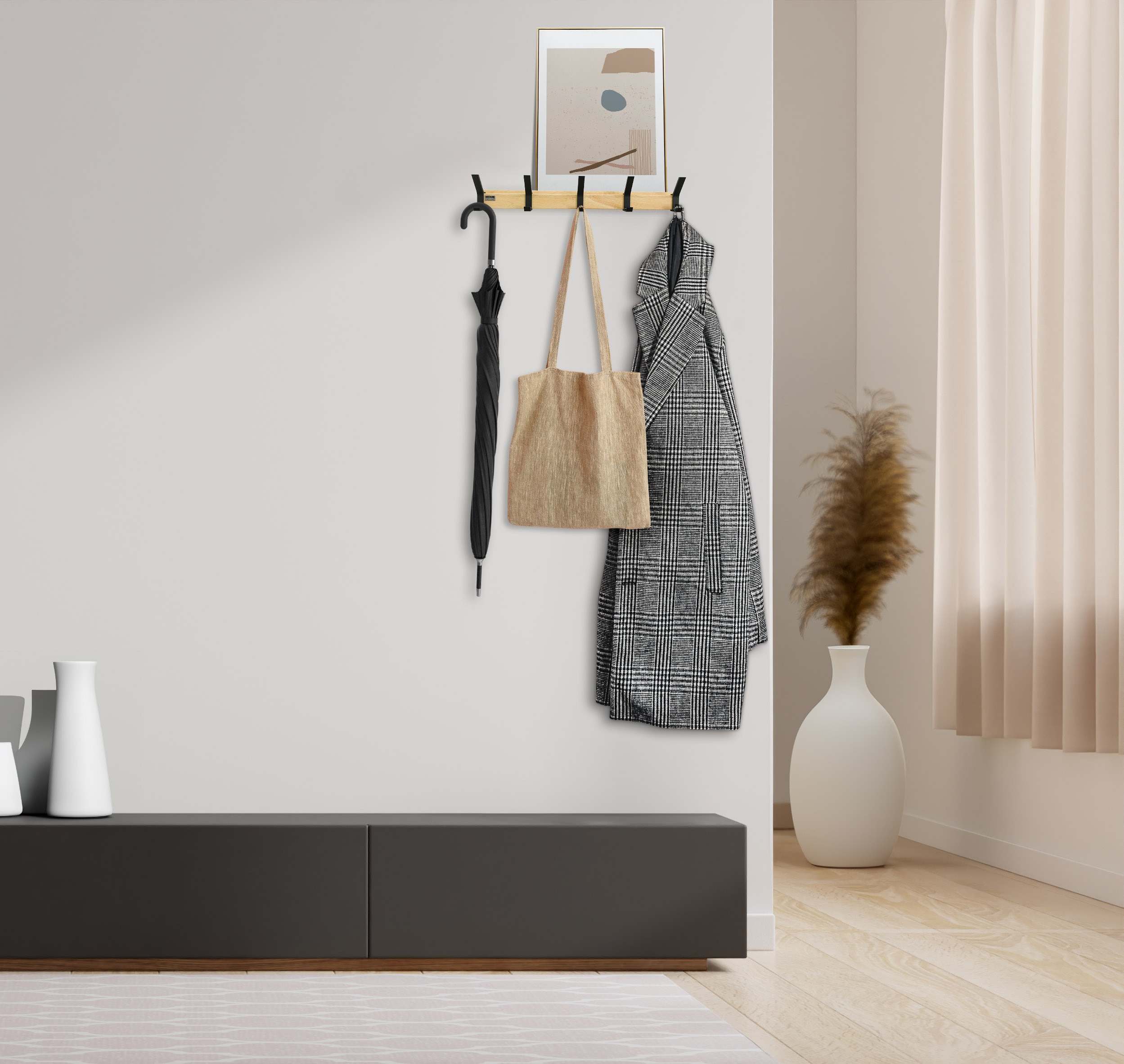 HOME DELUXE Garderobenleiste inkl. Haken, Magnete und Bilderregal STRIPE 5x Haken - versch. Ausf&uuml;hrungen 