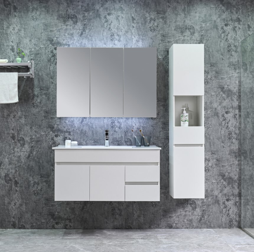 Sanotechnik BZ-SET "BELLUNO WEISS" MIT HOCHSCHRANK - versch. Ausf&uuml;hrungen 