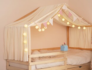 HOME DELUXE Zweiteiliger Kinderbett Vorhang VELO Creme - versch. Ausführungen 