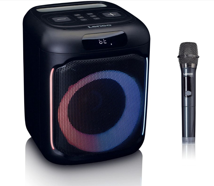 Lenco PA-101BK - Bluetooth&reg; Party-Lautsprecher mit LED-Lichteffekten - 100W RMS, USB, 14 Stunden Batterielaufzeit - Schwarz 