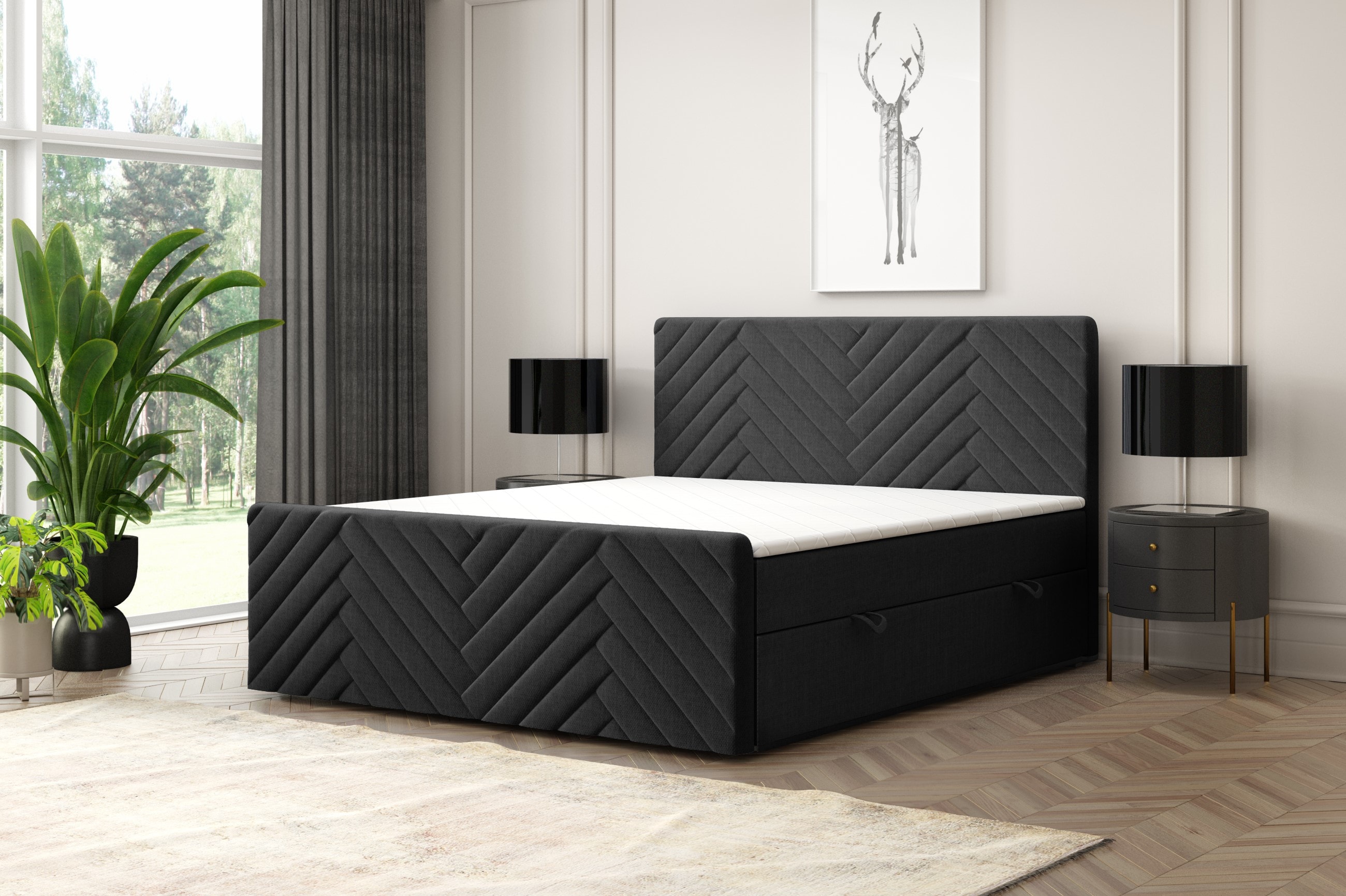 M-Punkt GmbH Boxspringbett GENF Fu&szlig;teil mit Bettkasten 180 x 200 cm Schwarz- versch. Ausf&uuml;hrungen 