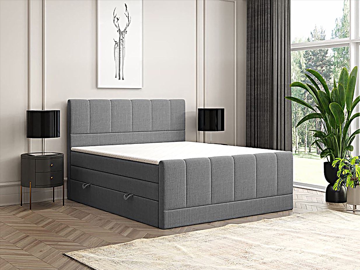 M-Punkt GmbH Boxspringbett IBIZA mit Bettkasten 180 x 200 cm Webstoff Grau - versch. Ausf&uuml;hrungen 