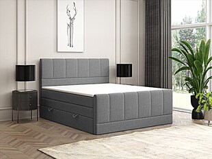 M-Punkt GmbH Boxspringbett IBIZA mit Bettkasten 180 x 200 cm Webstoff Grau - versch. Ausführungen 