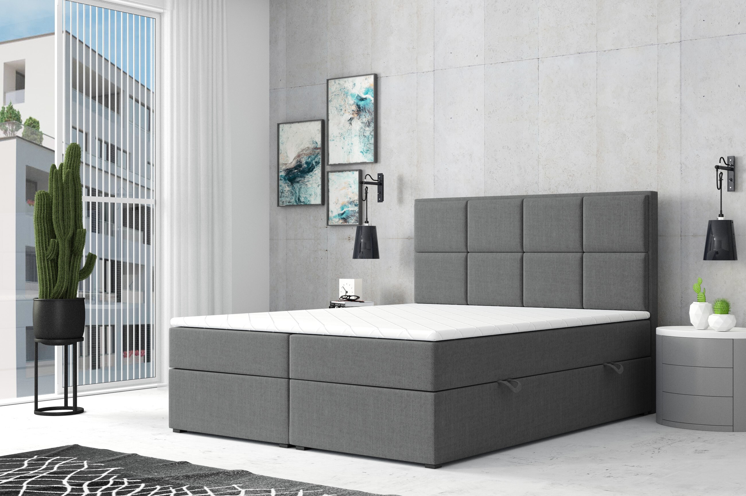 M-Punkt GmbH Boxspringbett NEAPEL mit Bettkasten 180 x 200 cm Anthrazit - versch. Ausf&uuml;hrungen 