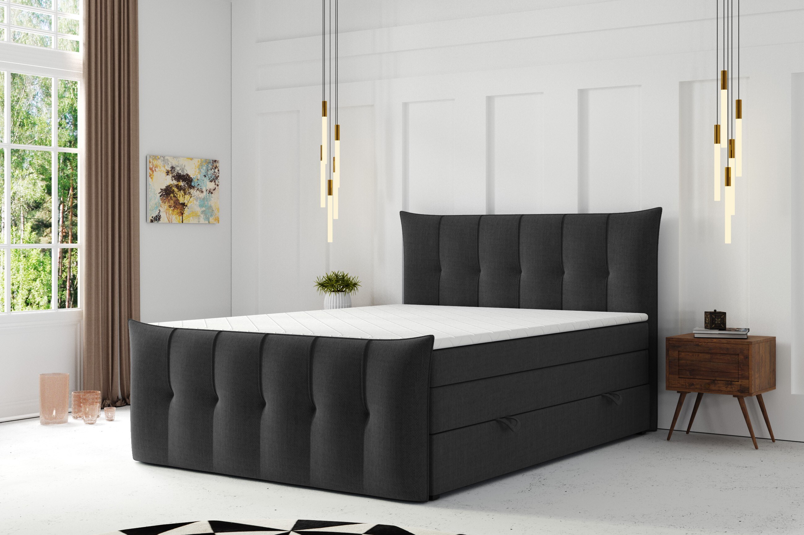M-Punkt GmbH  Boxspringbett PORTO mit Bettkasten 180 x 200 cm Webstoff - versch. Ausf&uuml;hrungen 
