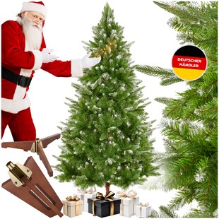 tectake® Weihnachtsbaum  , künstlich in Grün, PVC- und Spritzgussnadeln, beschneite Spitzen, formbar mit viel Volumen, klappbarer Baumständer aus Holz, 110 x 180 cm 