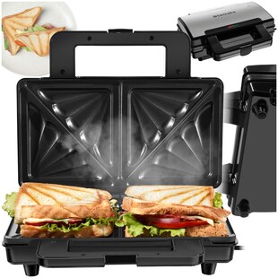 tectake® Sandwichmaker, hitzebeständiges Aluminium-Gehäuse, 1000 W, automatische Temperaturregelung, rutschfeste Füße, 29 x 24,5 x 10 cm 