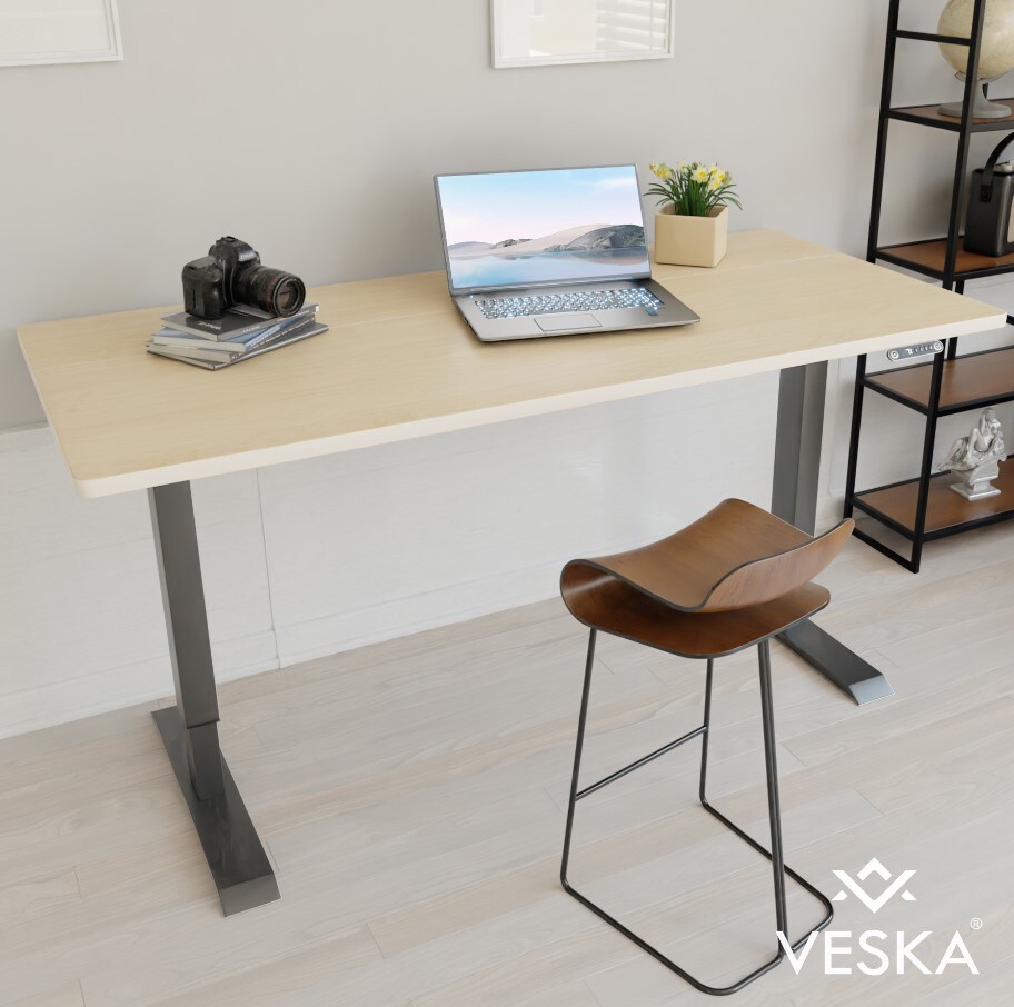 VESKA Höhenverstellbarer Schreibtisch (140 x 70 cm) - Sitz- & Stehpult - Bürotisch Elektrisch Höhenverstellbar mit Touchscreen & Stahlfüßen …