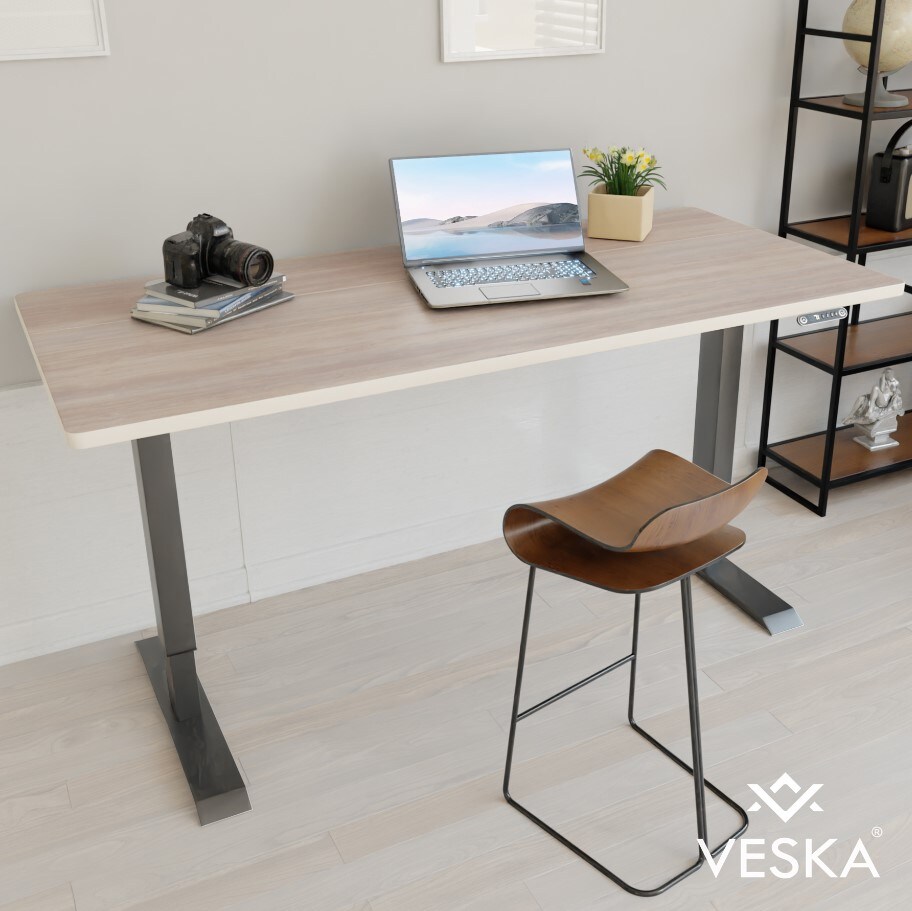 VESKA Höhenverstellbarer Schreibtisch (140 x 70 cm) - Sitz- & Stehpult - Bürotisch Elektrisch Höhenverstellbar mit Touchscreen & Stahlfüßen …
