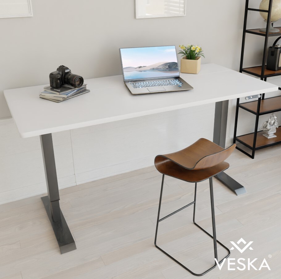 VESKA Höhenverstellbarer Schreibtisch (140 x 70 cm) - Sitz- & Stehpult - Bürotisch Elektrisch Höhenverstellbar mit Touchscreen & Stahlfüßen …