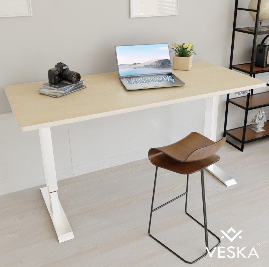 VESKA Höhenverstellbarer Schreibtisch (140 x 70 cm) - Sitz- & Stehpult - Bürotisch Elektrisch Höhenverstellbar mit Touchscreen & Stahlfüßen …