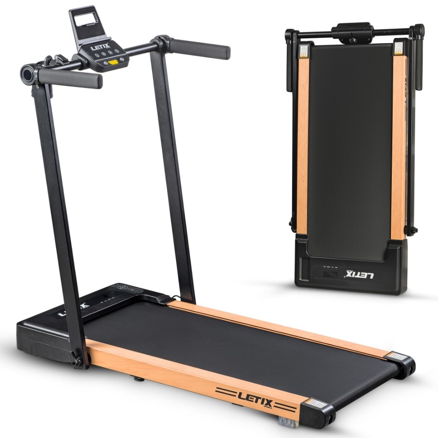 LETIX Elektrisches Laufband FoldPro 2in1 mit LCD-Display, Bluetooth & APP Funktion, f&uuml;r zu Hause und B&uuml;ro, motorisiertes Fitnessger&auml;t, Heimtrainer - Holzoptik 