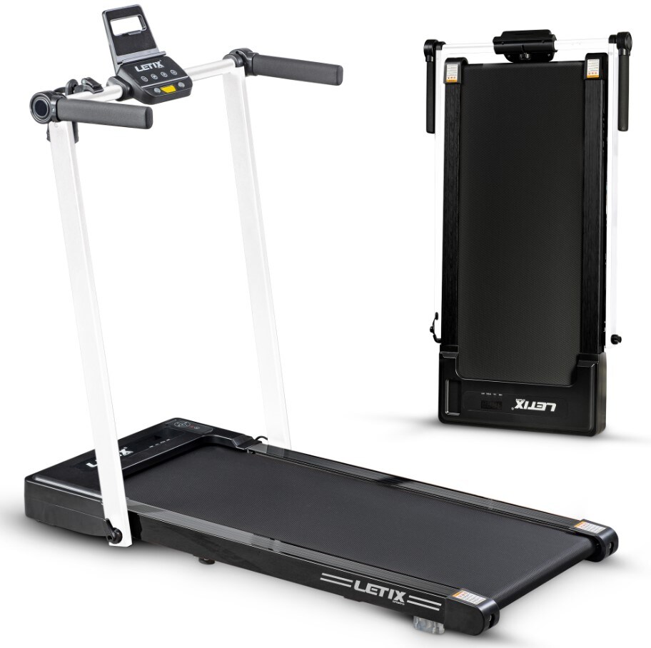 LETIX Elektrisches Laufband FoldPro 2in1 mit LCD-Display, Bluetooth & APP Funktion, für zu Hause und Büro, motorisiertes Fitnessgerät, Heimtrainer - Weiss
