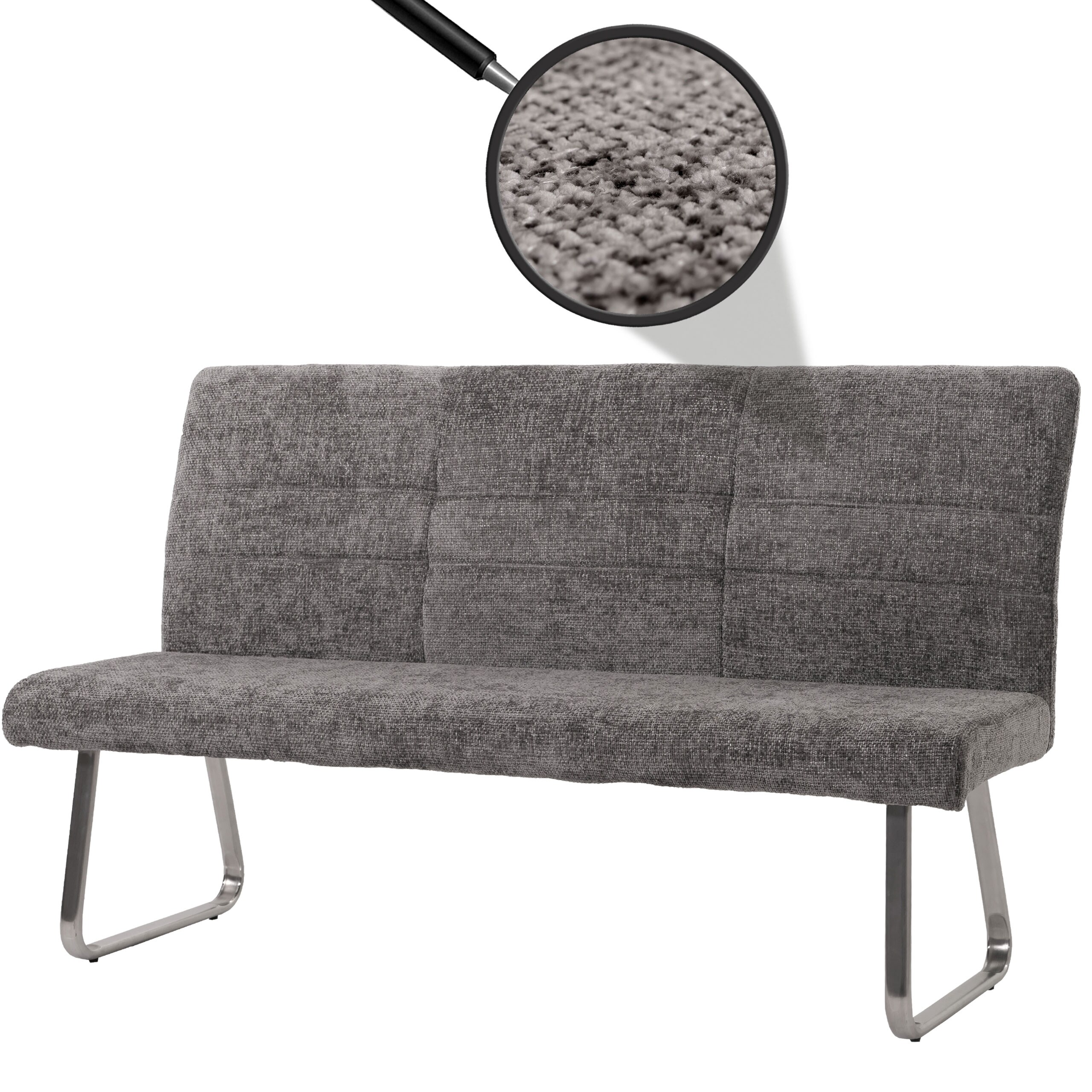Sitzbank MCW-G55, Esszimmerbank Bank, Edelstahl geb&uuml;rstet Stoff/Textil Chenille &Ouml;ko-Tex, 180cm ~ dunkelgrau 