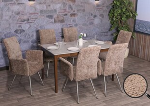 6er-Set Esszimmerstuhl MCW-G55, Küchenstuhl Stuhl mit Armlehne, Edelstahl gebürstet Stoff/Textil Chenille Öko-Tex ~ braun 