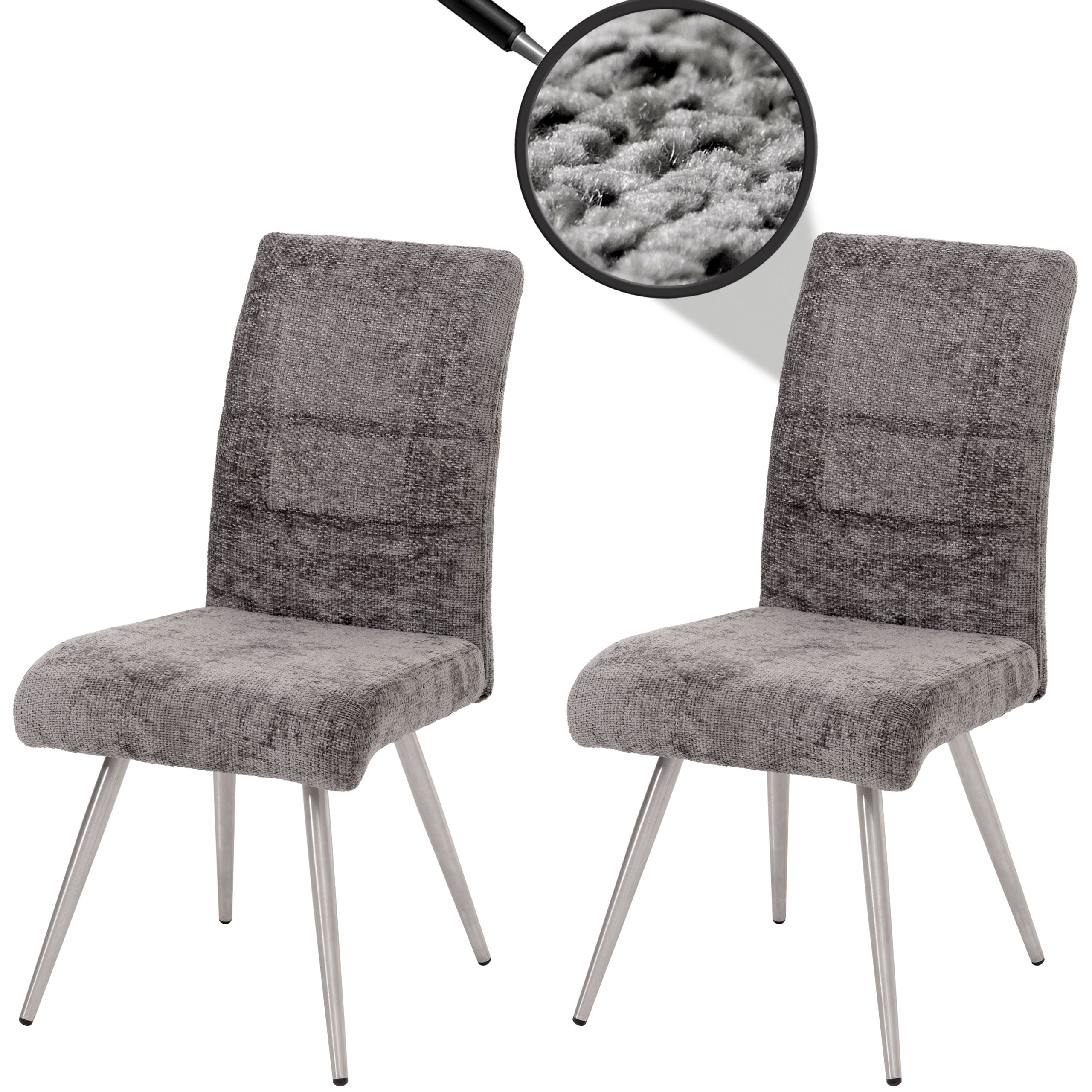 2er-Set Esszimmerstuhl MCW-G55, K&uuml;chenstuhl Lehnstuhl, Edelstahl geb&uuml;rstet Stoff/Textil Chenille &Ouml;ko-Tex 