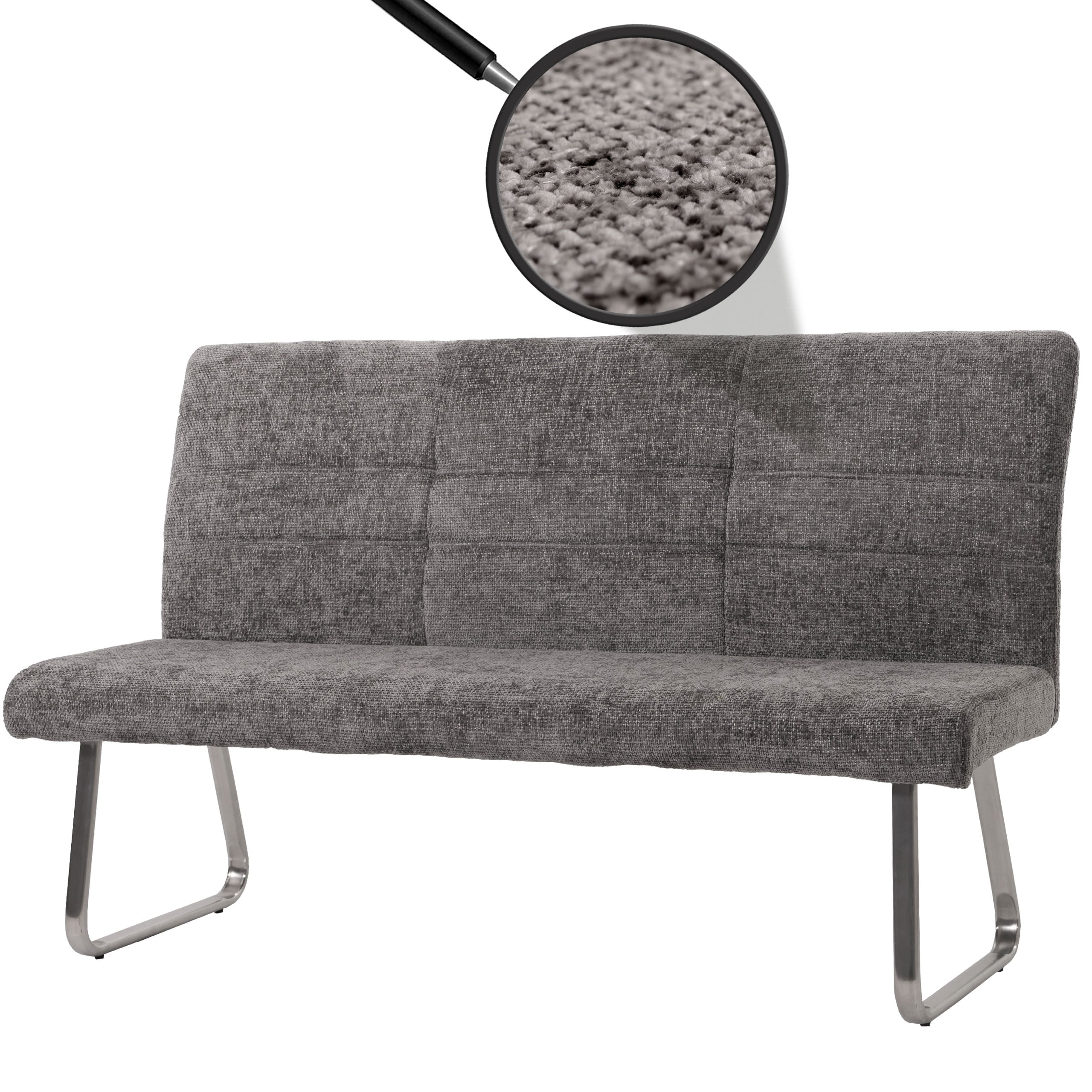 Sitzbank MCW-G55, Esszimmerbank Bank, Edelstahl geb&uuml;rstet Stoff/Textil Chenille &Ouml;ko-Tex, 160cm ~ dunkelgrau 