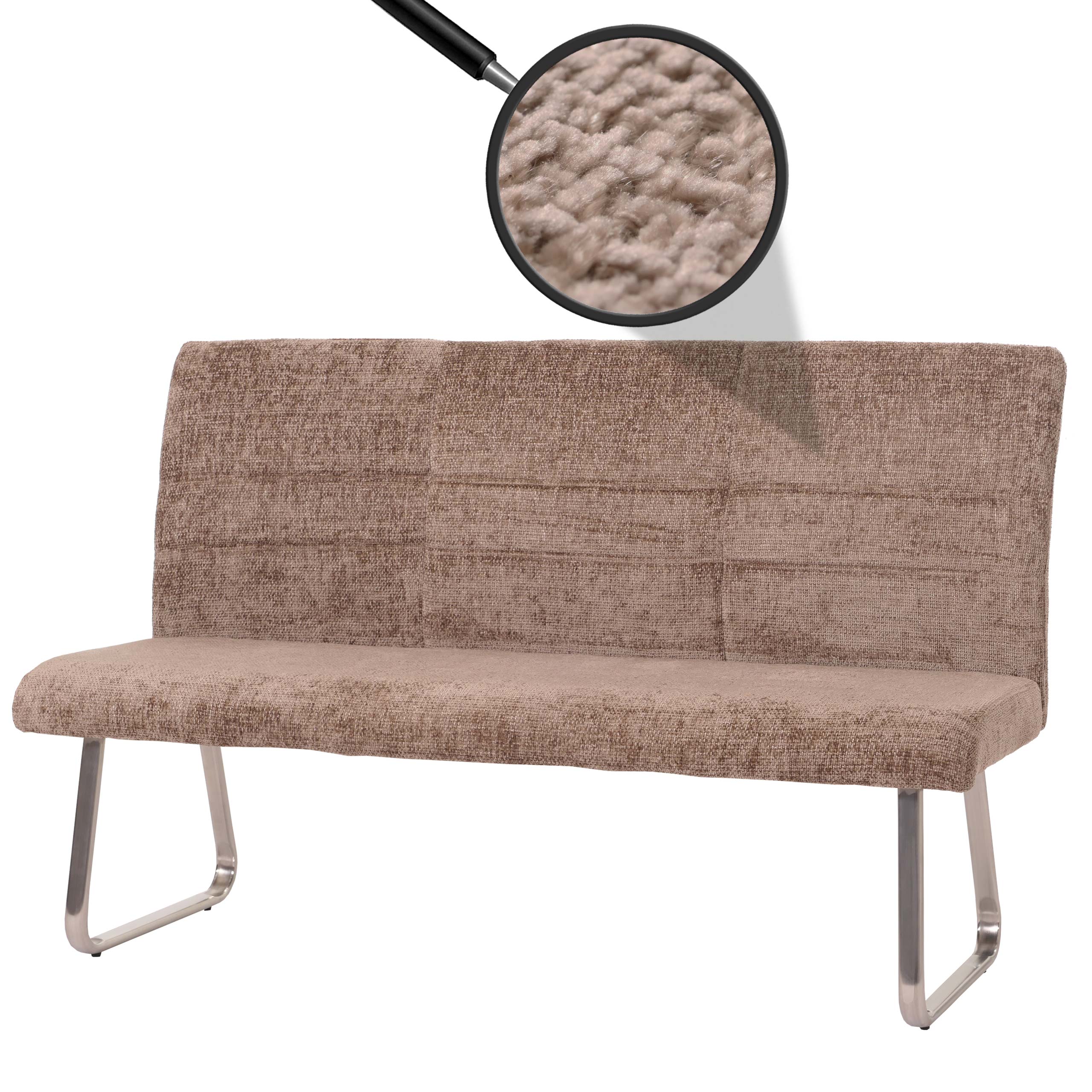 Sitzbank MCW-G55, Esszimmerbank Bank, Edelstahl geb&uuml;rstet Stoff/Textil Chenille &Ouml;ko-Tex, 160cm ~ braun 