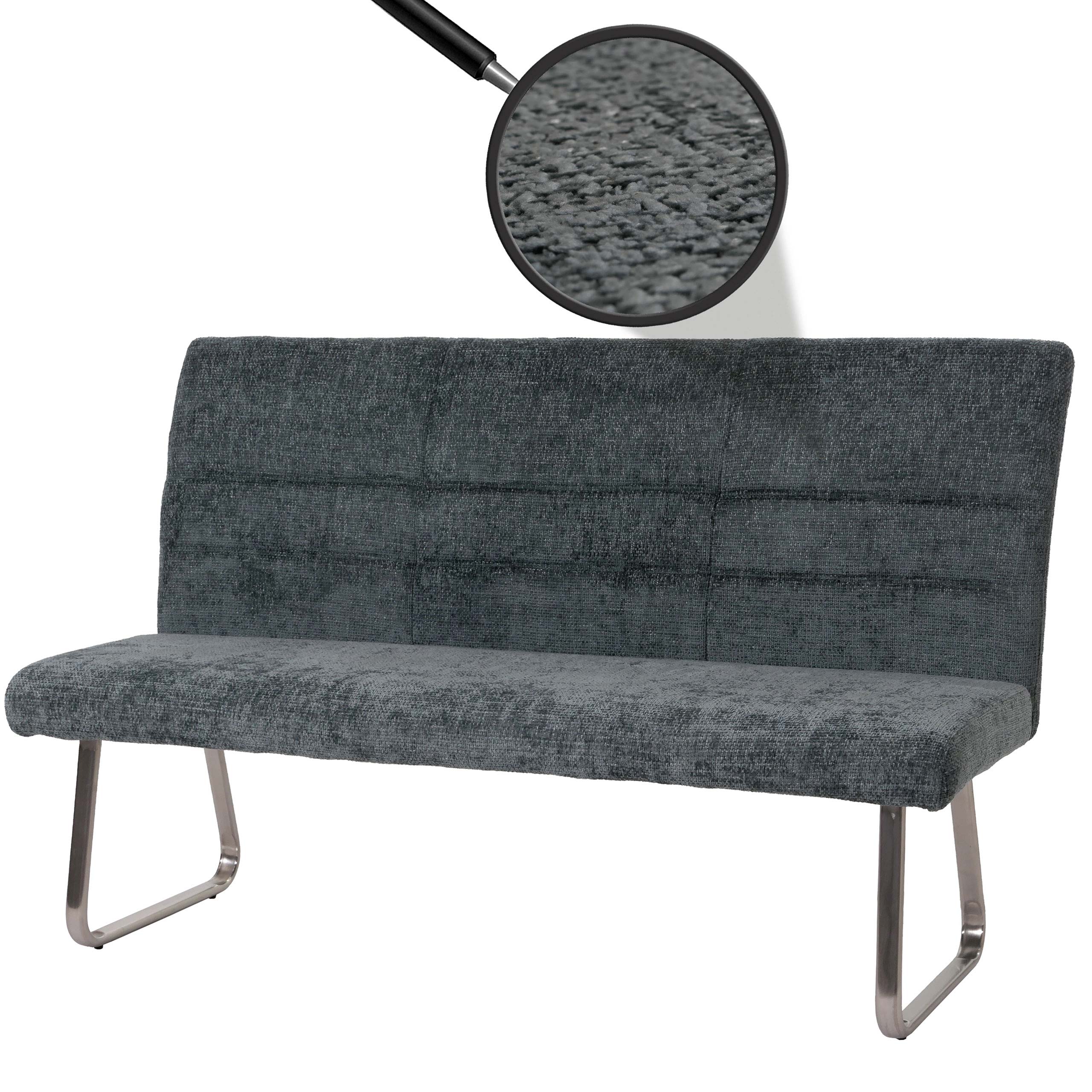 Sitzbank MCW-G55, Esszimmerbank Bank, Edelstahl geb&uuml;rstet Stoff/Textil Chenille &Ouml;ko-Tex, 160cm ~ blau-gr&uuml;n 