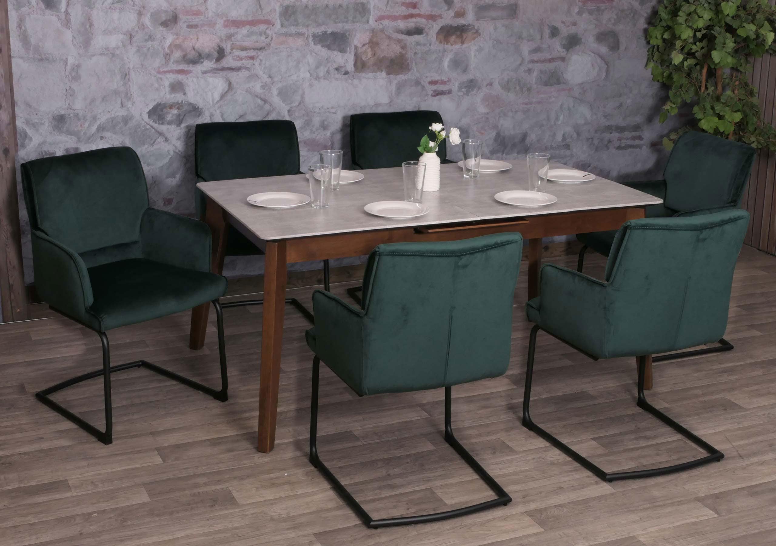 6er-Set Freischwinger MCW-N60, Esszimmerstuhl K&uuml;chenstuhl Stuhl, Stoff/Textil &Ouml;ko-Tex ~ gr&uuml;n 