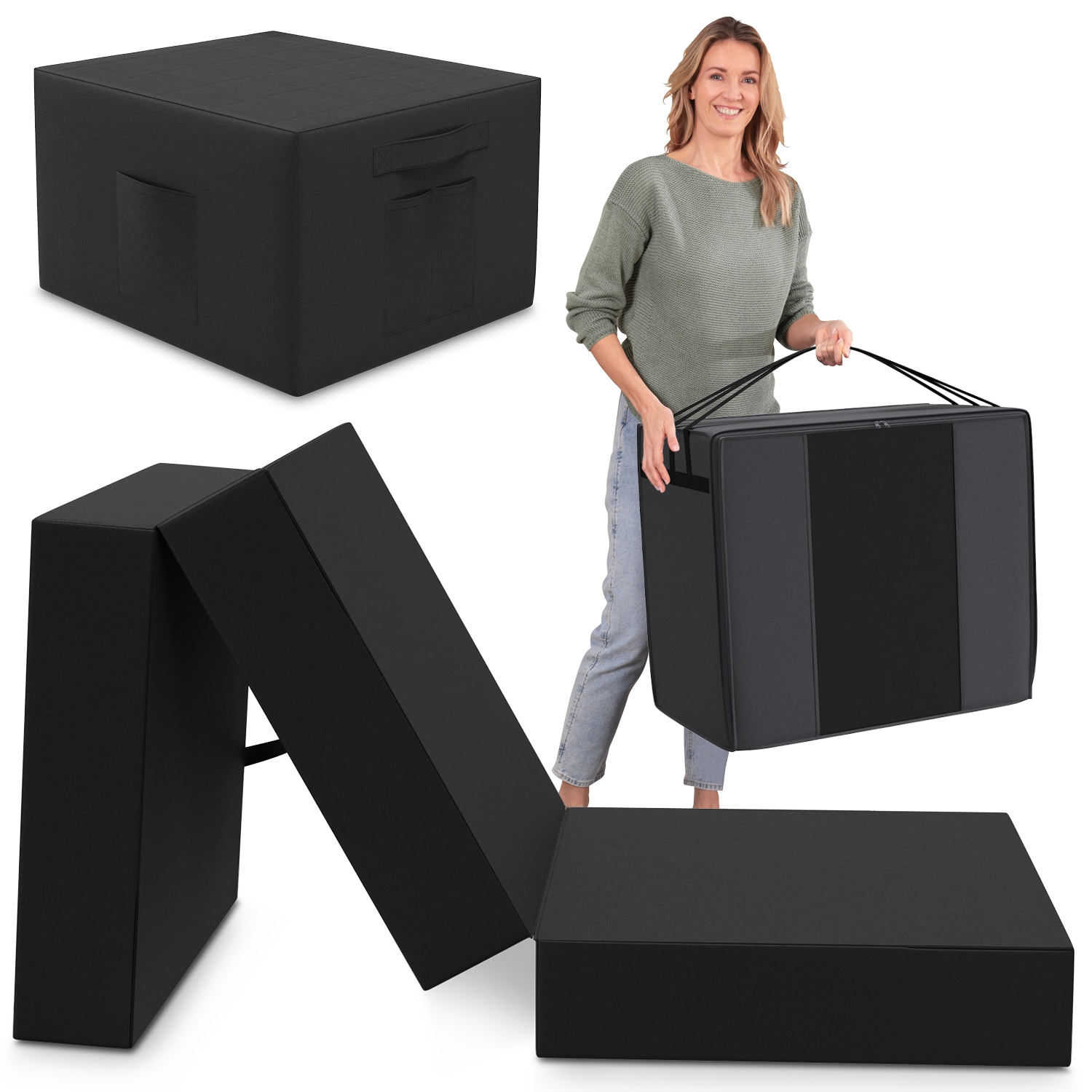 Spar-Set Klappmatratze G&auml;stematratze, 75x195x15cm, schwarz inkl. Husse schwarz & Transporttasche 