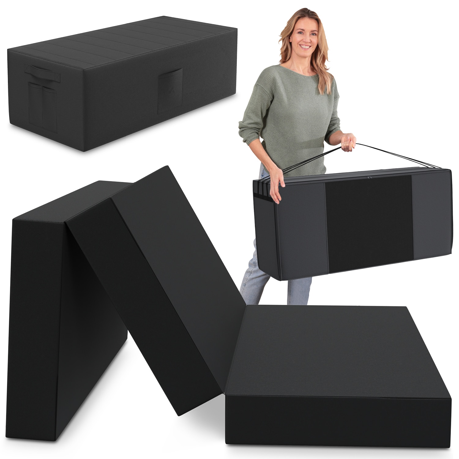 Spar-Set Klappmatratze G&auml;stematratze, 140x195x15cm, schwarz inkl. Husse schwarz & Transporttasche 