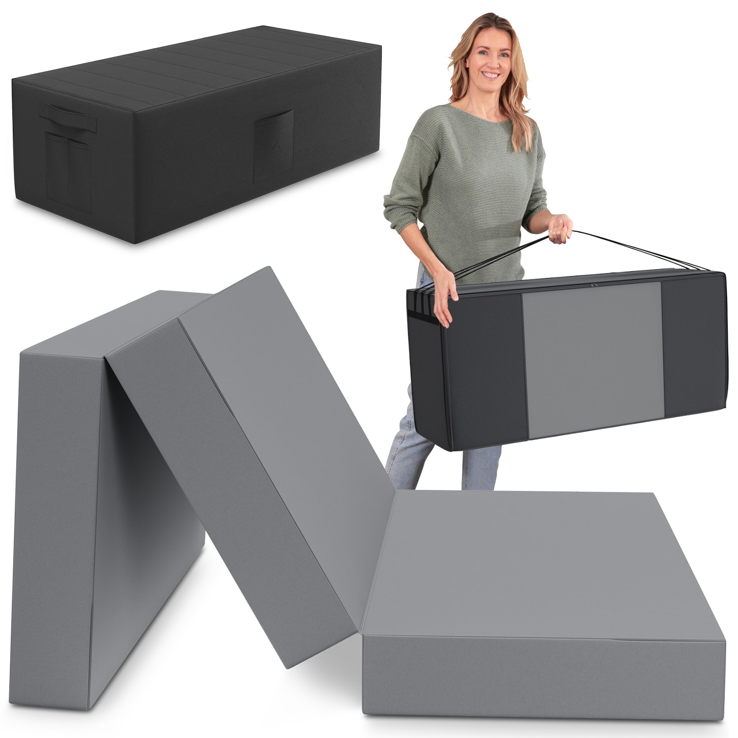 Spar-Set Klappmatratze G&auml;stematratze, 140x195x15cm, grau inkl. Husse schwarz & Transporttasche 