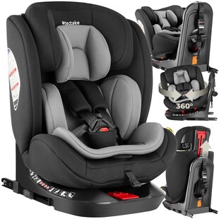 tectake® Drehbarer Autositz, i-Size Zulassung, ISOFIX-Installation und Top Tether, mit Seitenaufprallschutz, längenverstellbarer 5-Punkt-Gurt, höhenverstellbare Kopfstütze, ab Geburt bis 150 cm, Belastbarkeit 36 kg 